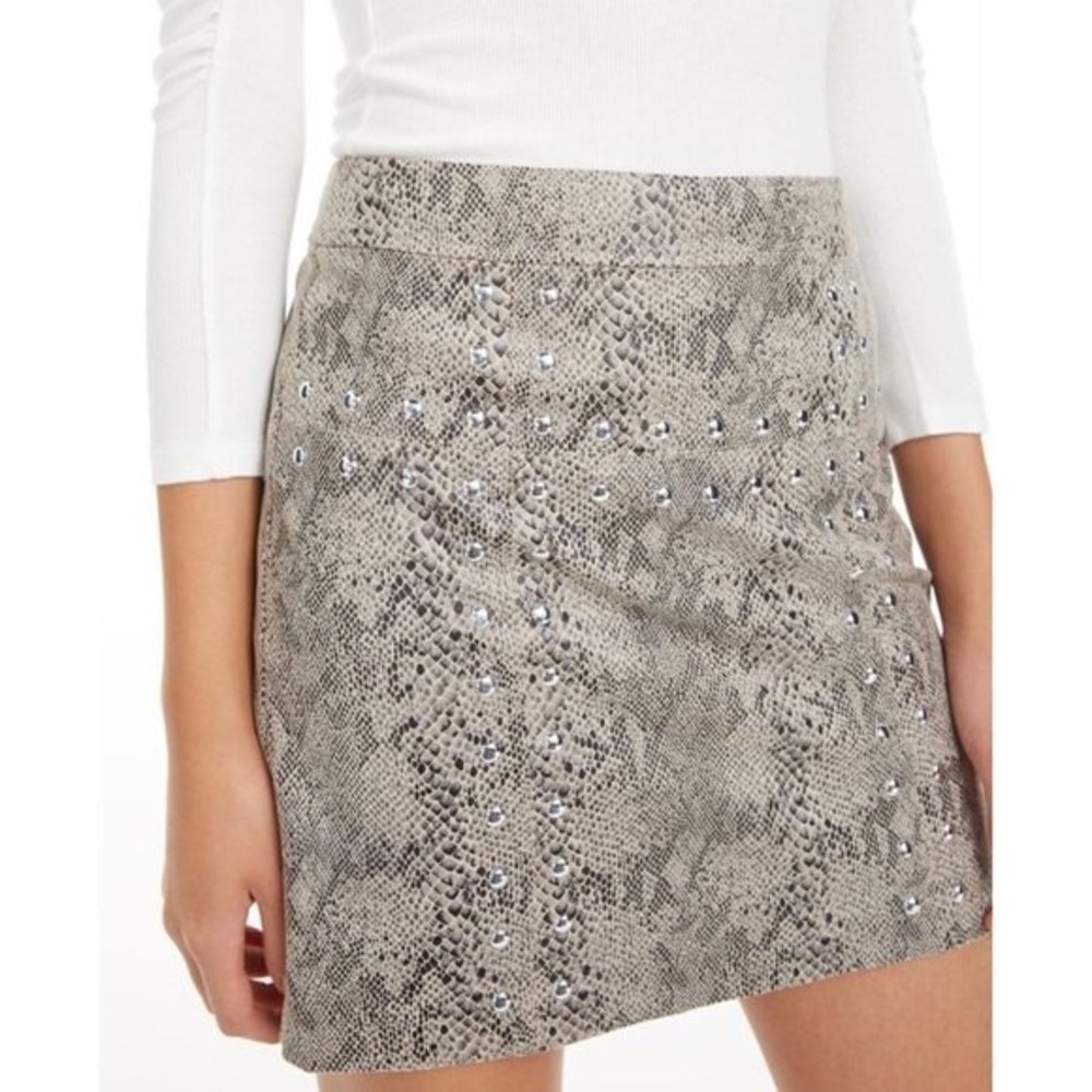 Bar III Faux Suede Snakeskin Skirt Studded Mini Womens Size Large